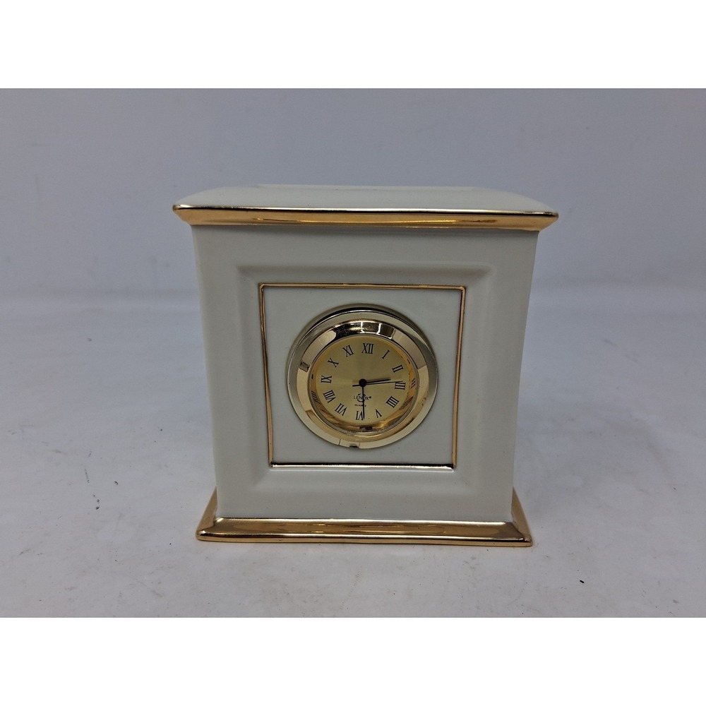 Lenox Eternal Dimension Collection Ivory Gold Trim Quartz Desk Clock no battery